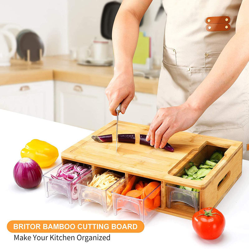 Factory Direct multi-functional classification Bamboo Bamboo cutting board with drawer cutting board suit household Bamboo Bamboo