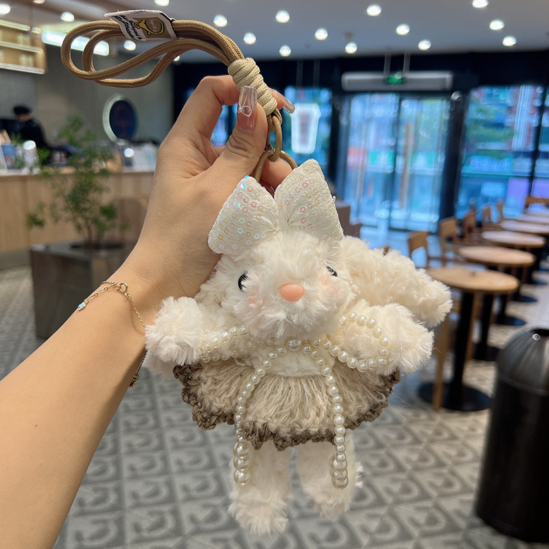 Cartoon Pearl Bow Lace Wool Skirt Stuffed Lop Rabbit Pendant Girly Heart Doll Keychain Bag Pendant