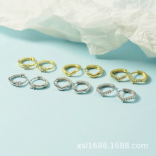 镶钻耳扣耳环女V钻韩国个性气质简约圆点冷淡风镶钻耳骨钉耳圈潮