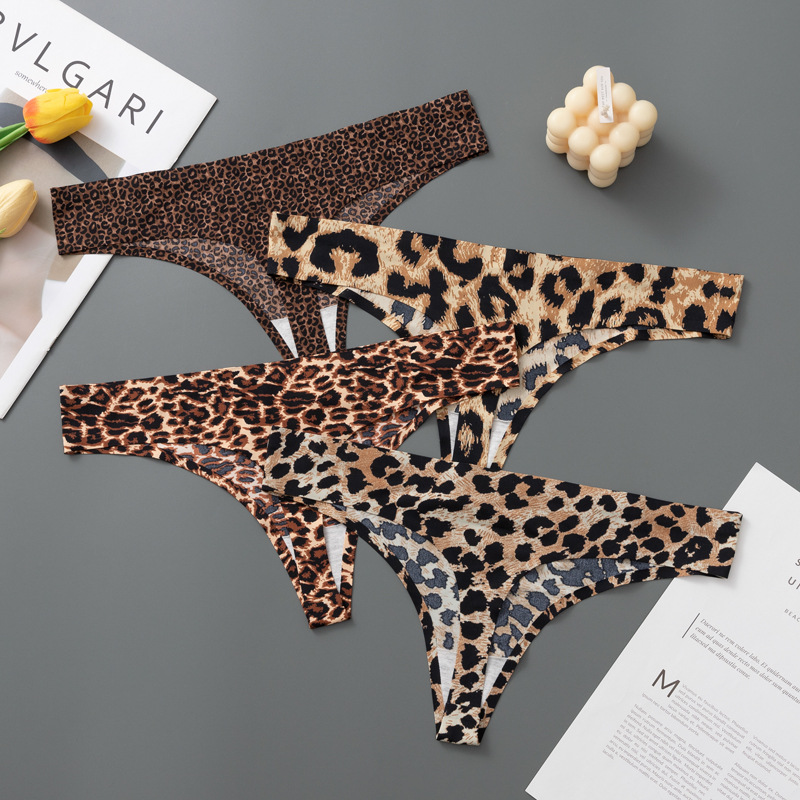 Transfronterizos color sólido impresión de leopardo hielo sin marcas pantalones íntimas femeninas delgadas de comercio exterior de tamaño grande pantalones de dama T al por mayor