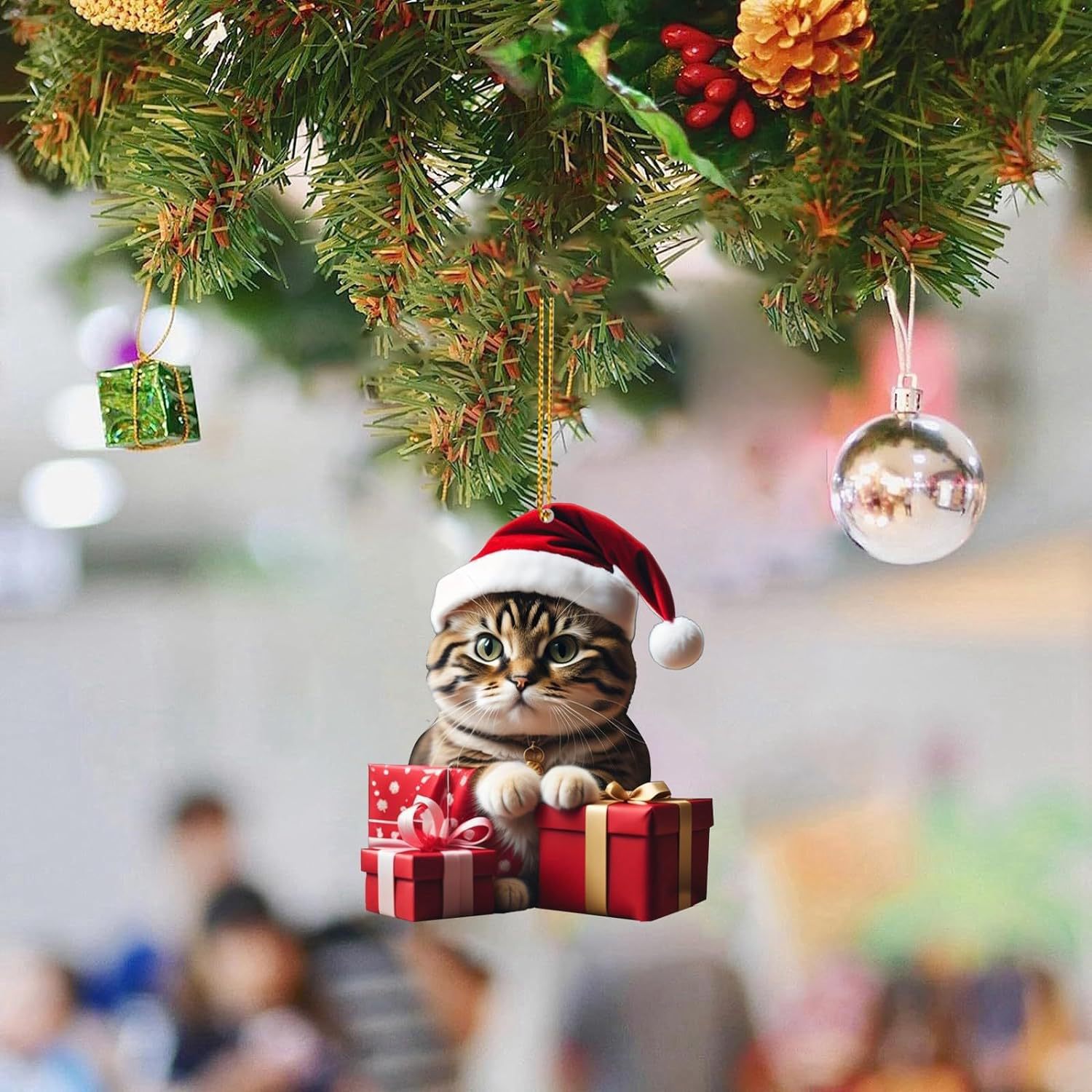 Cruzar la frontera nueva Navidad creativo lindo gato Navidad casa árbol de Navidad decoraciones acrílico colgante plana