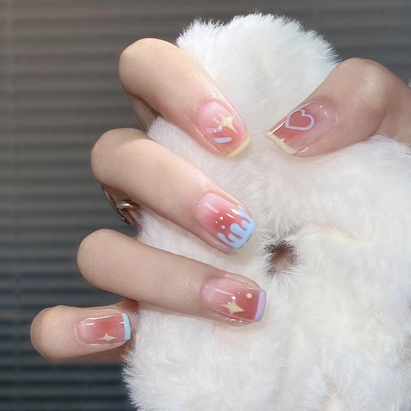 Rainbow Cream Wear Armor Love Student Super Sweet Wear Nail Art Short French Fake Nail Patch Nail Patch Rainbow Cream Wear Armor Love Student Super Sweet Wear Nail Art Short French Fake Nail Patch Nail Patch