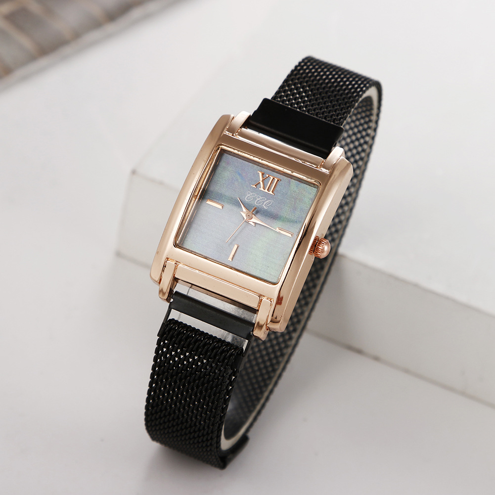 New fashionable and minimalist square small dial, popular on the internet, trendy magnetic buckle, mesh strap, quartz_voghion.com