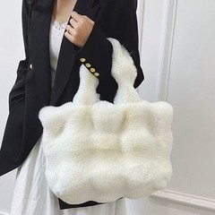 时尚毛绒包包女秋冬款单肩方形大容量托特包手提手拿毛毛女包立体