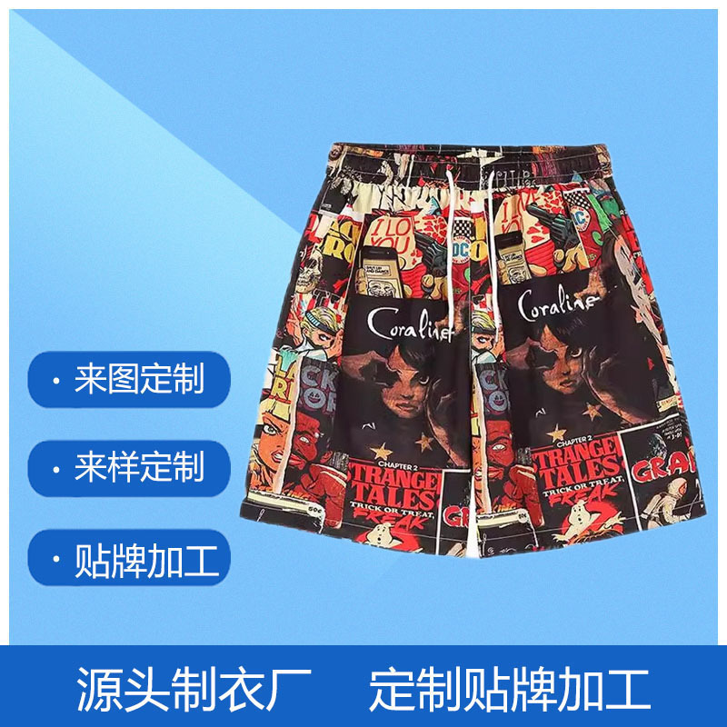 Source Factory Beach Pants Men's Ethnic Style Digital Printed Five-Point Swimming Trunks 3D Printed Shorts Four-Sided Elastic Customization
