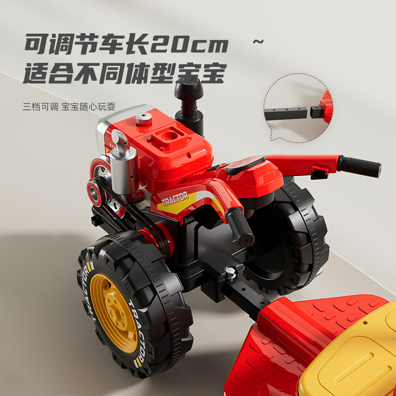 Los niños pueden sentarse en el tractor eléctrico de cuatro ruedas con bucket para dos personas, niños y niñas, control remoto de automóviles, educación temprana