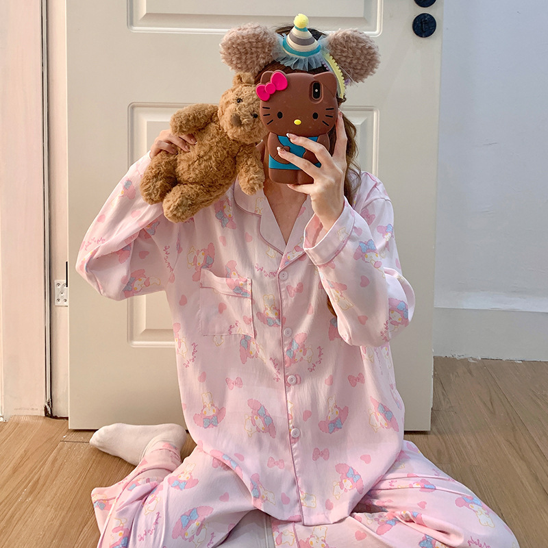 Cloud Cotton Pajamas for Women, Spring and Autumn Home Wear, Long-Sleeved and Long-Pants, Loose Casual Thin Cartoon Set for Girls Cloud Cotton Pajamas for Women, Spring and Autumn Home Wear, Long-Sleeved and Long-Pants, Loose Casual Thin Cartoon Set for Girls