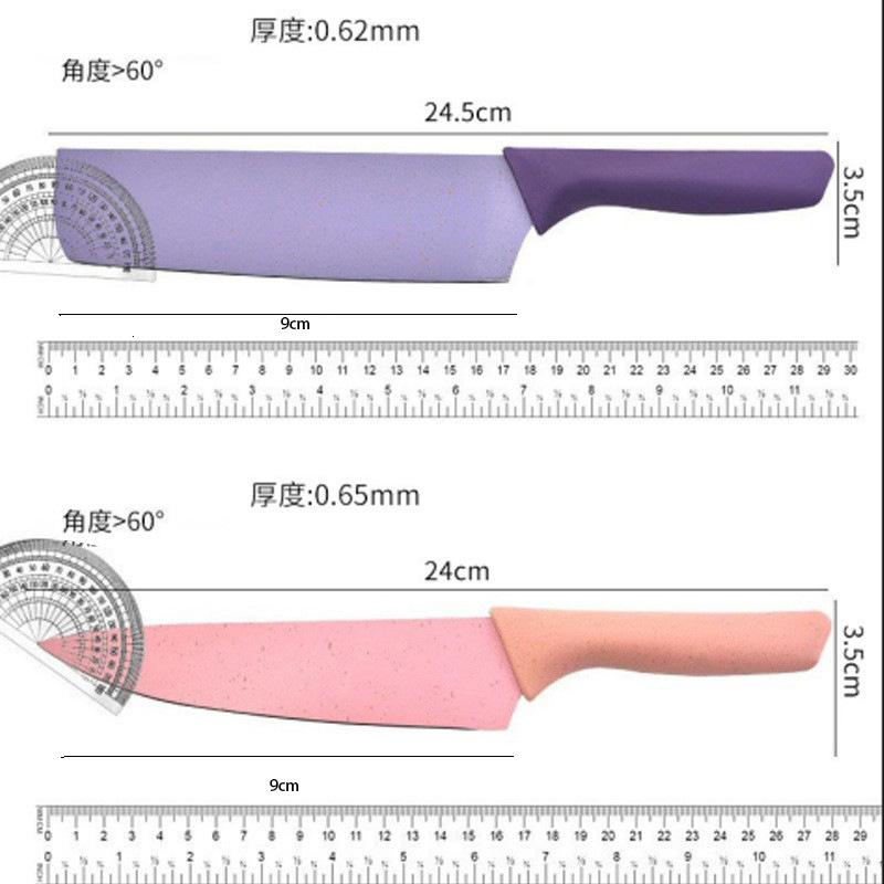 Juego de cuchillos de seis piezas de paja de trigo de color macaron, cocina para el hogar, cuchillo de cocina, corte de carne, caja de regalo de acero inoxidable, juego de cuchillos