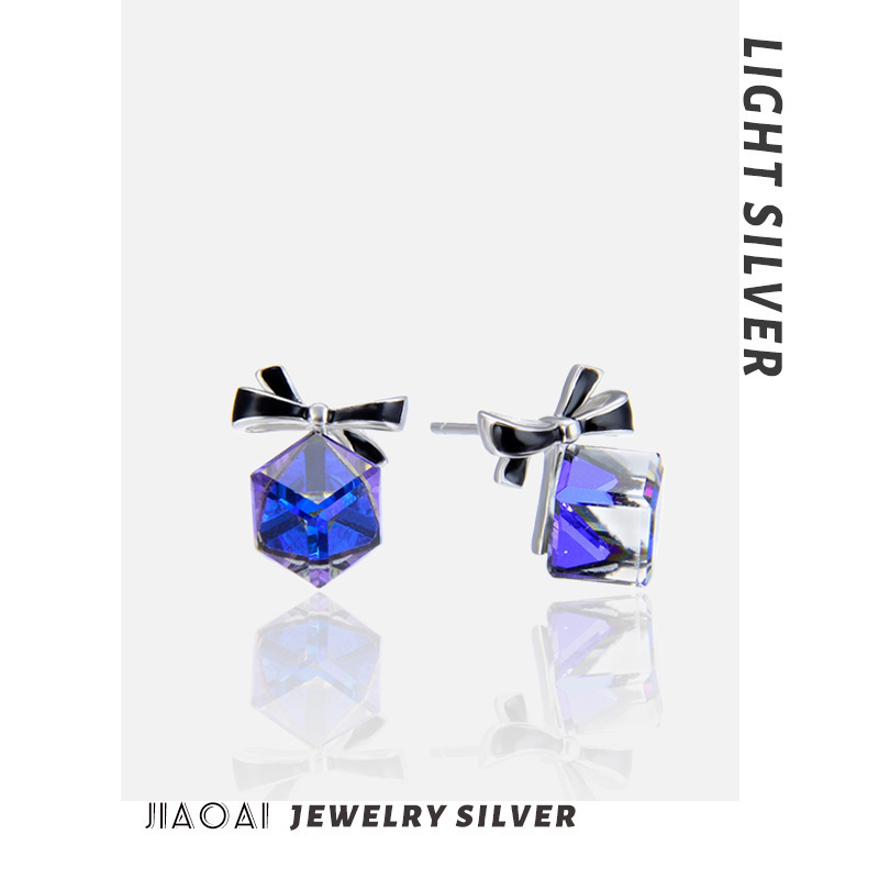 S925 plata esterlina goteo de aceite de piedra creativa arco pendientes de orejas de moda coreana para estudiantes pendientes personales joyas de orejas