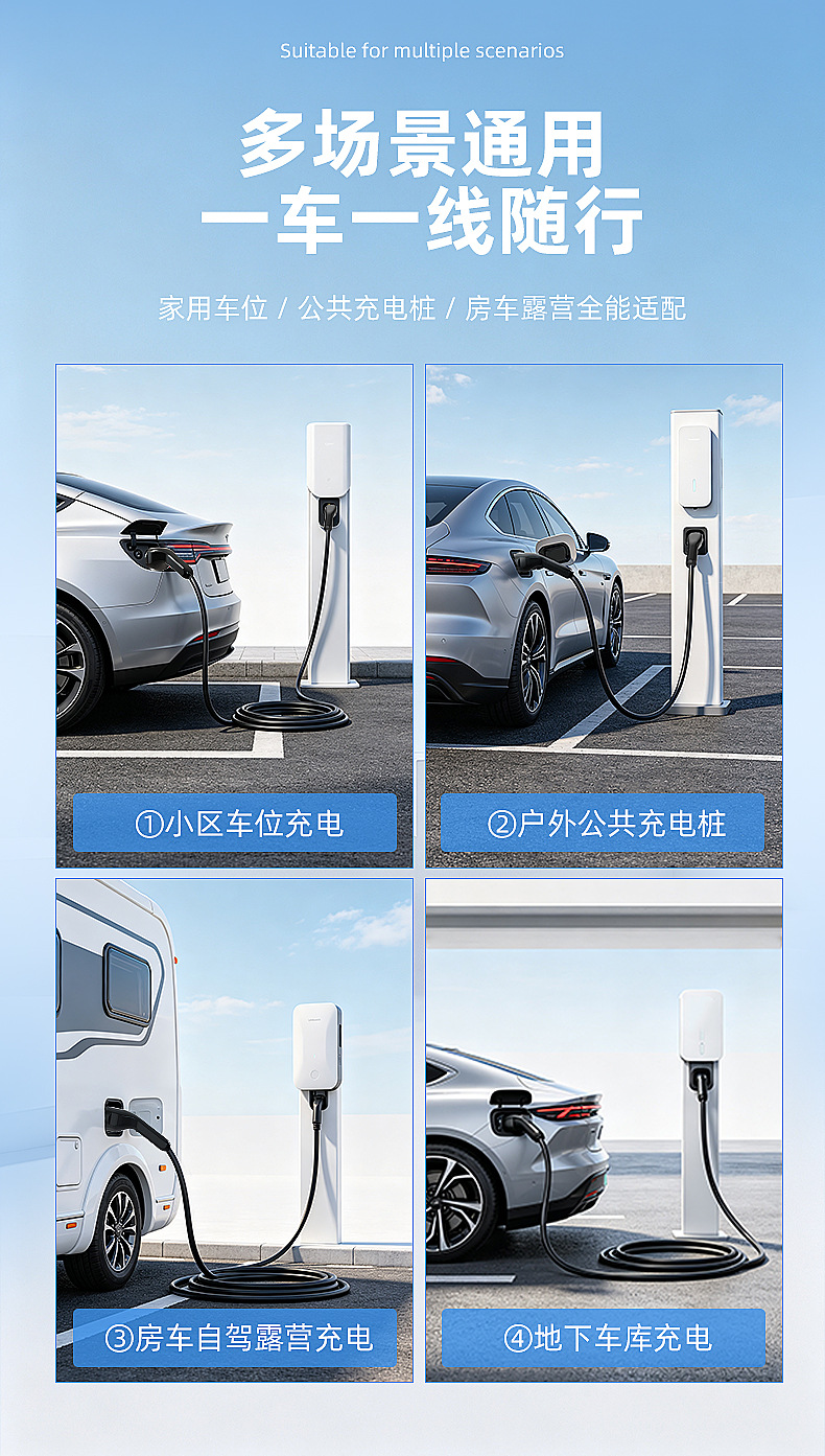 European standard dual-head charger for new energy electric vehicles, portable home and vehicle-mounted charging station with extension cable, 11KW