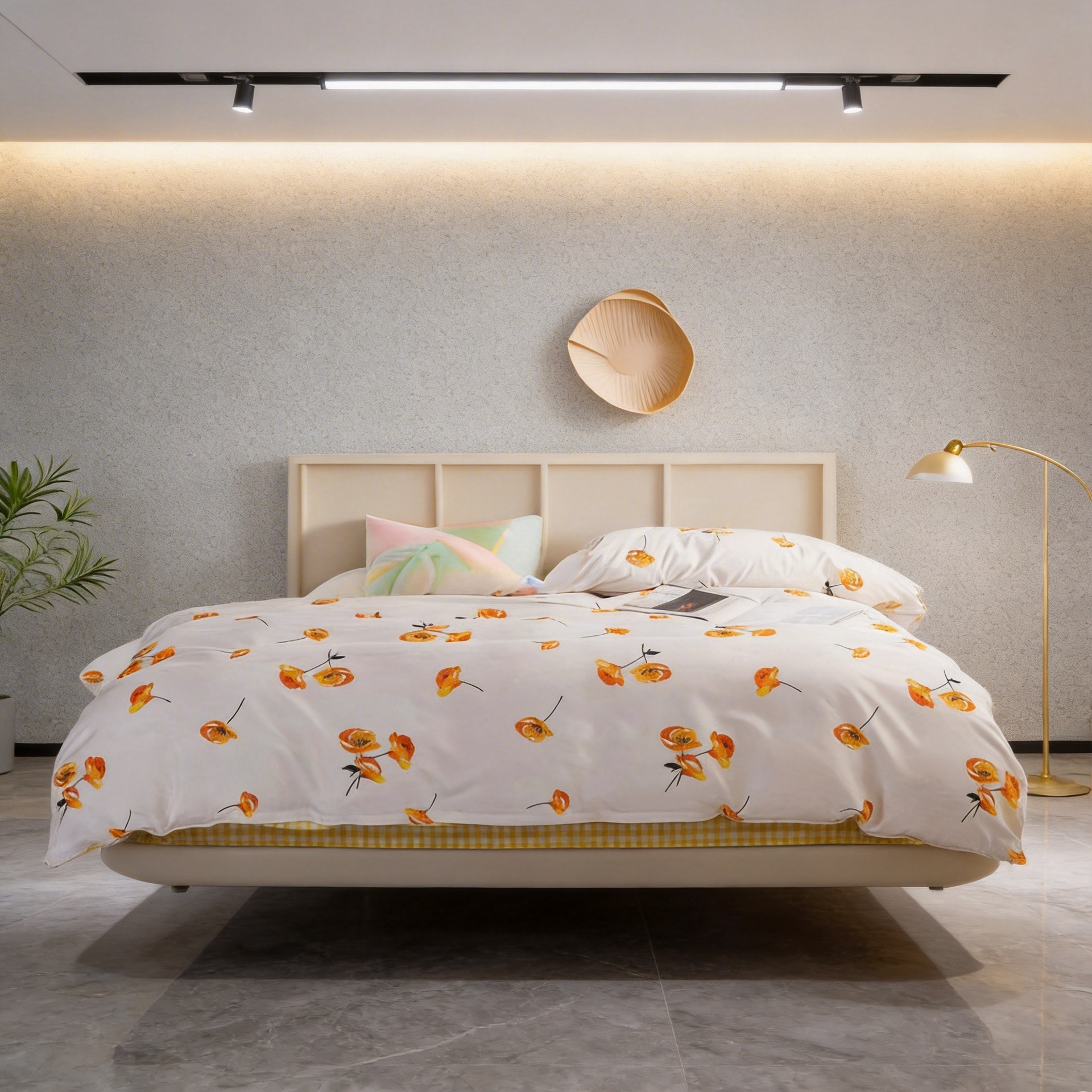 Four-Piece Bed Sheet Set, Customizable with Printed Images and Logos, Suitable for All Seasons, with Plant and Floral Designs, Active Printing and Dyeing, Modern Minimalist Style