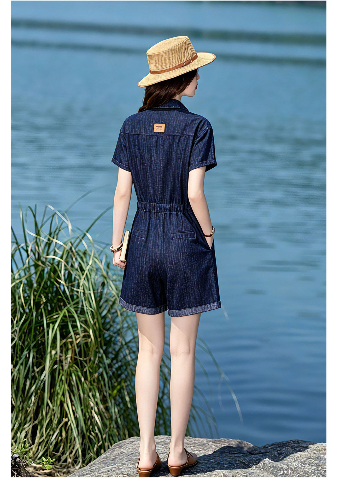 Jumpsuit nữ dài tay denim mỏng mùa hè thiết kế cao cấp trẻ trung E833 — Màu ảnh chi tiết 12