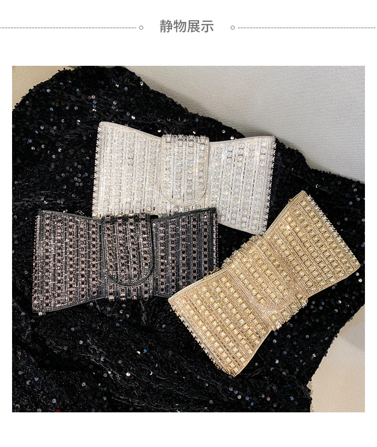 New cross-border European and American retro high-end clutch bag, full diamond single-shoulder crossbody ladies' bag, small bag, socialite dinner bag Specification drawing