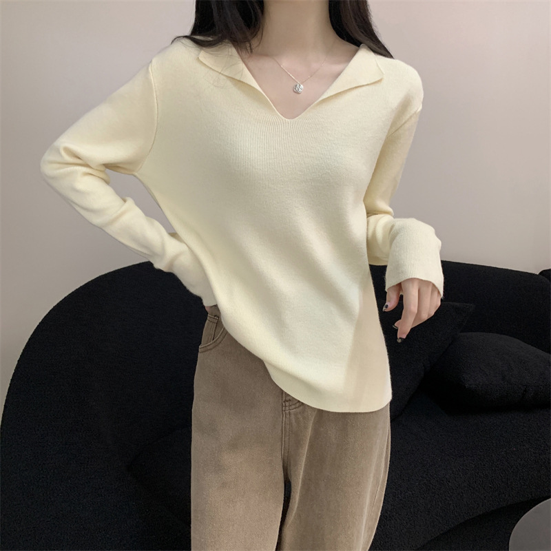 实拍 真实价 秋季新款长袖V领针织内搭打底衫设计感上衣