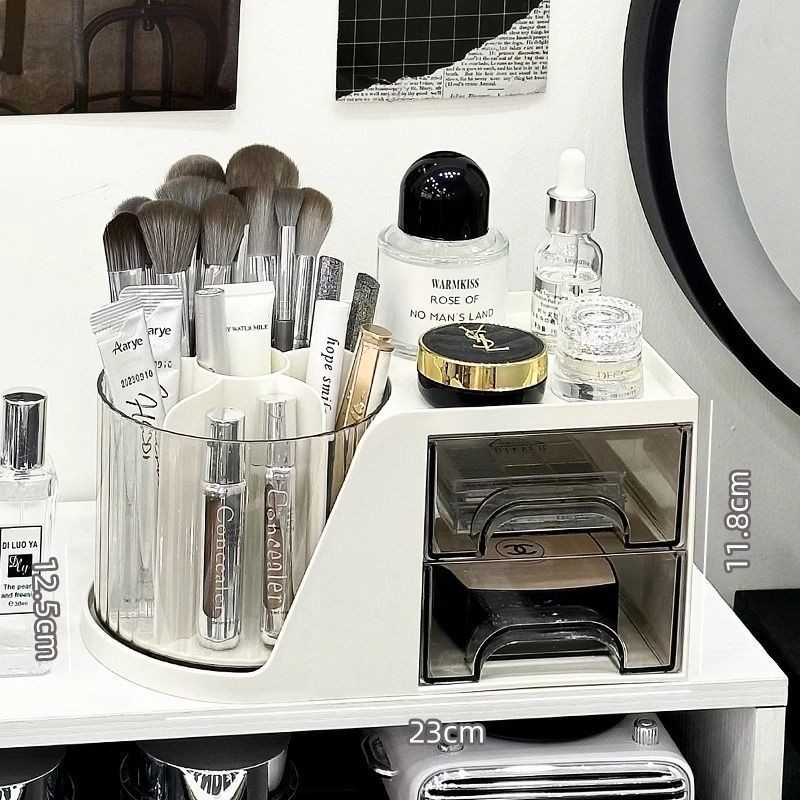 Escritorio giratorio maquillaje cepillo tubo de almacenamiento caja de almacenamiento de cosméticos estante de almacenamiento encimera tocador lápiz labial sombra de ojos titular de la pluma