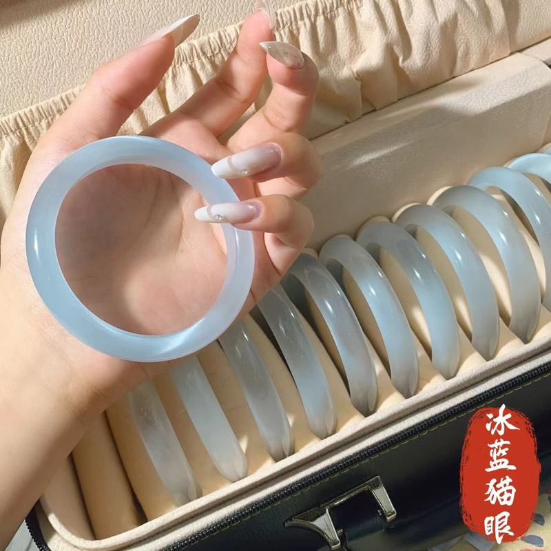 猫眼手镯高级感女白月光冰蓝手链小红书款渐变饰品批发猫眼石手镯|undefined