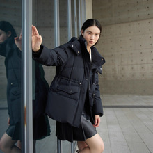 2025冬季新中长款羽绒服小个子气质时尚连帽宽松抽绳修身女装外套