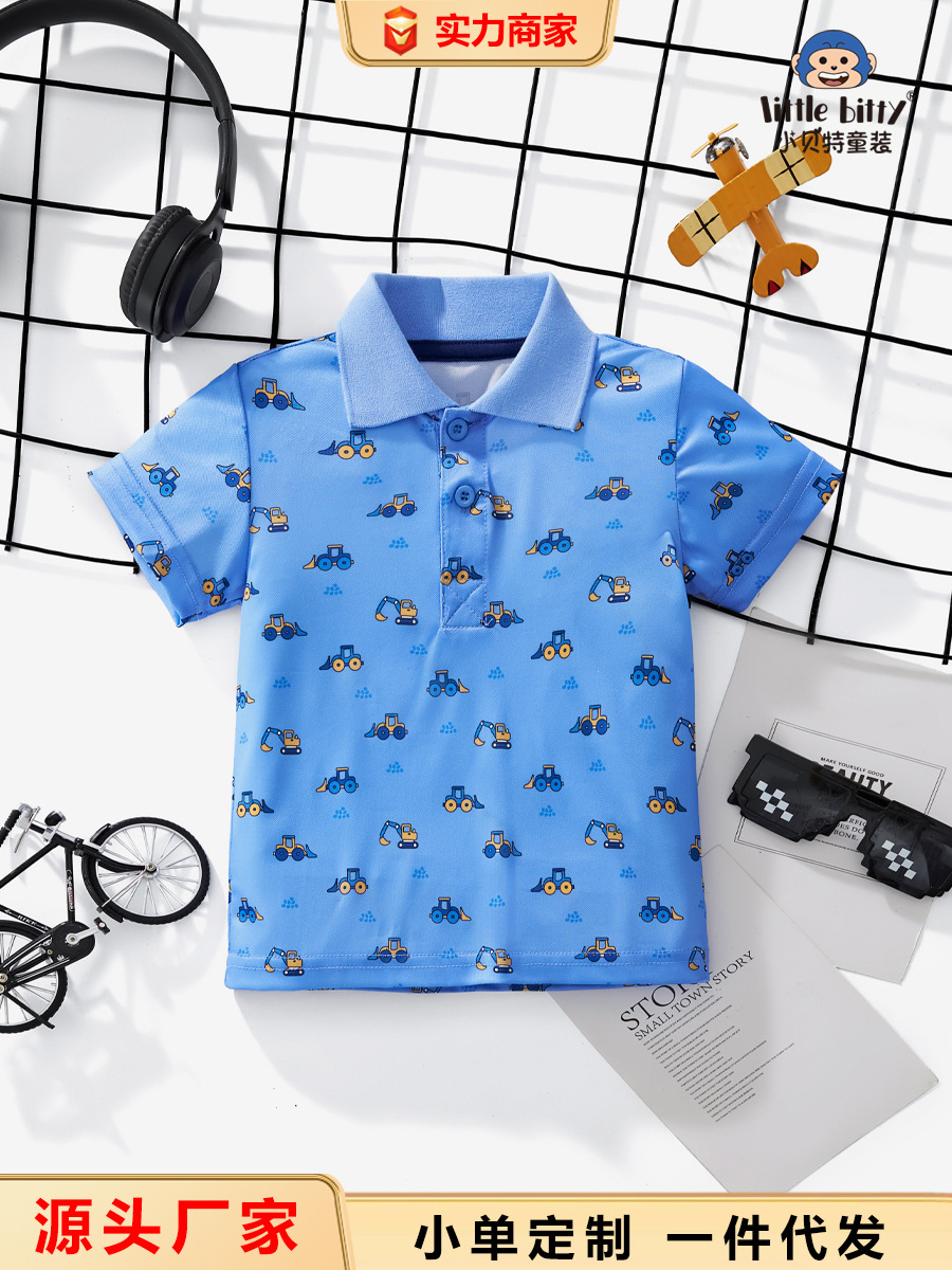 2025 New Summer Kidsren's Short-Sleeved Polo Shirt Boys' Trendyy Fashion Half-Sleeved Button-Down Shirt Boys' Summer