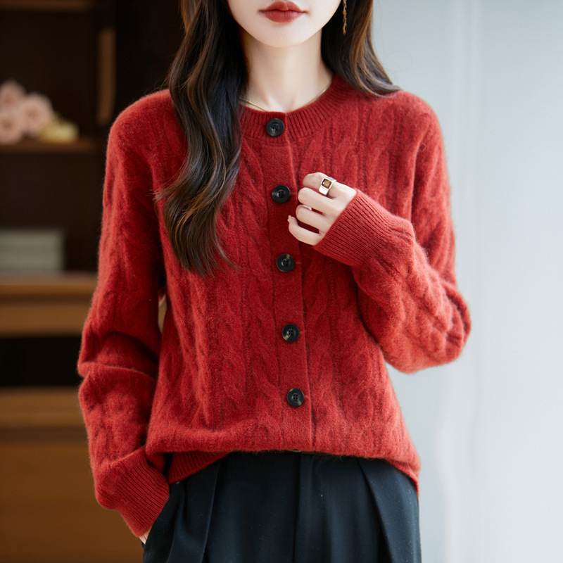 纯羊毛衫开衫女2025早秋新款圆领短款毛衣外搭软糯亲肤针织外套|undefined