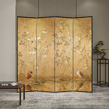 娴雅柔和中式屏风隔断客厅办公室花鸟移动折叠遮挡装饰复古简约