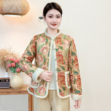 一件代发新中式国风棉衣加绒妈妈装冬季新款中年女装复古碎花棉服
