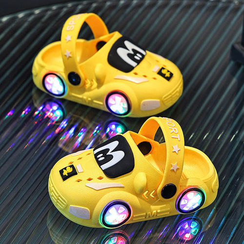 Cool Luminous Kids' Slippers Summer Boys' Cartoon Car Pattern Non-Slip Soft-Soled Indoor Baby Closed-Toe Hole Sandals