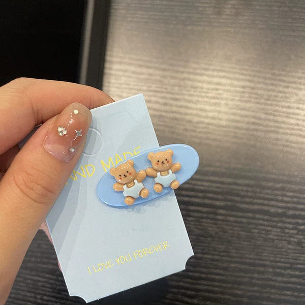 2# Blue oval double bear hair clip - without paper card