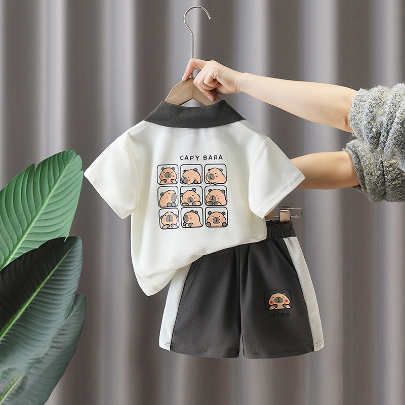 7883 Traje de verano para niños Camisa POLO con estampado de dibujos animados de verano Pantalones cortos de manga corta Traje casual de dos piezas