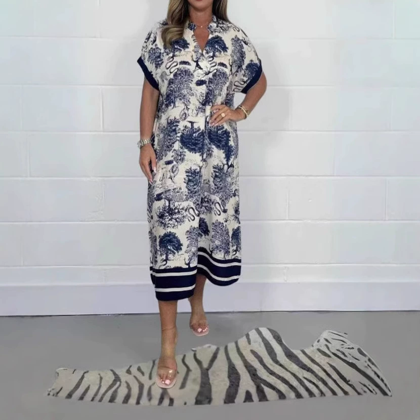 2025 Amazon Independent AliExpress Европа и США трансграничный принт с принтом животных модное повседневное платье