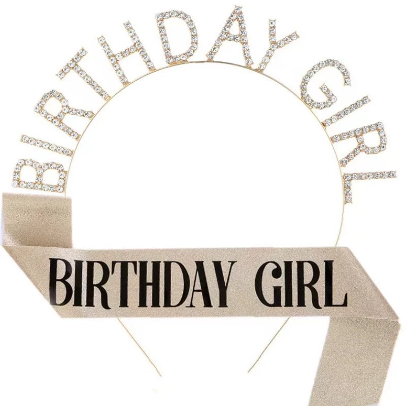 Набор короны и ленты на день рождения, ободок с тиарой и лента «Birthday Girl», размер 9,5×78 см