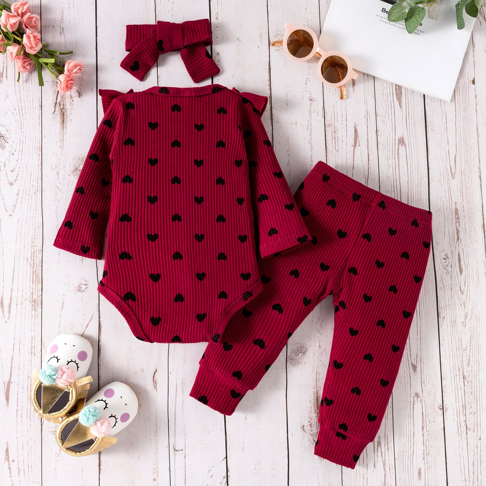 Fashion Solid Color Flower Button Baby Clothing Sets display picture 5