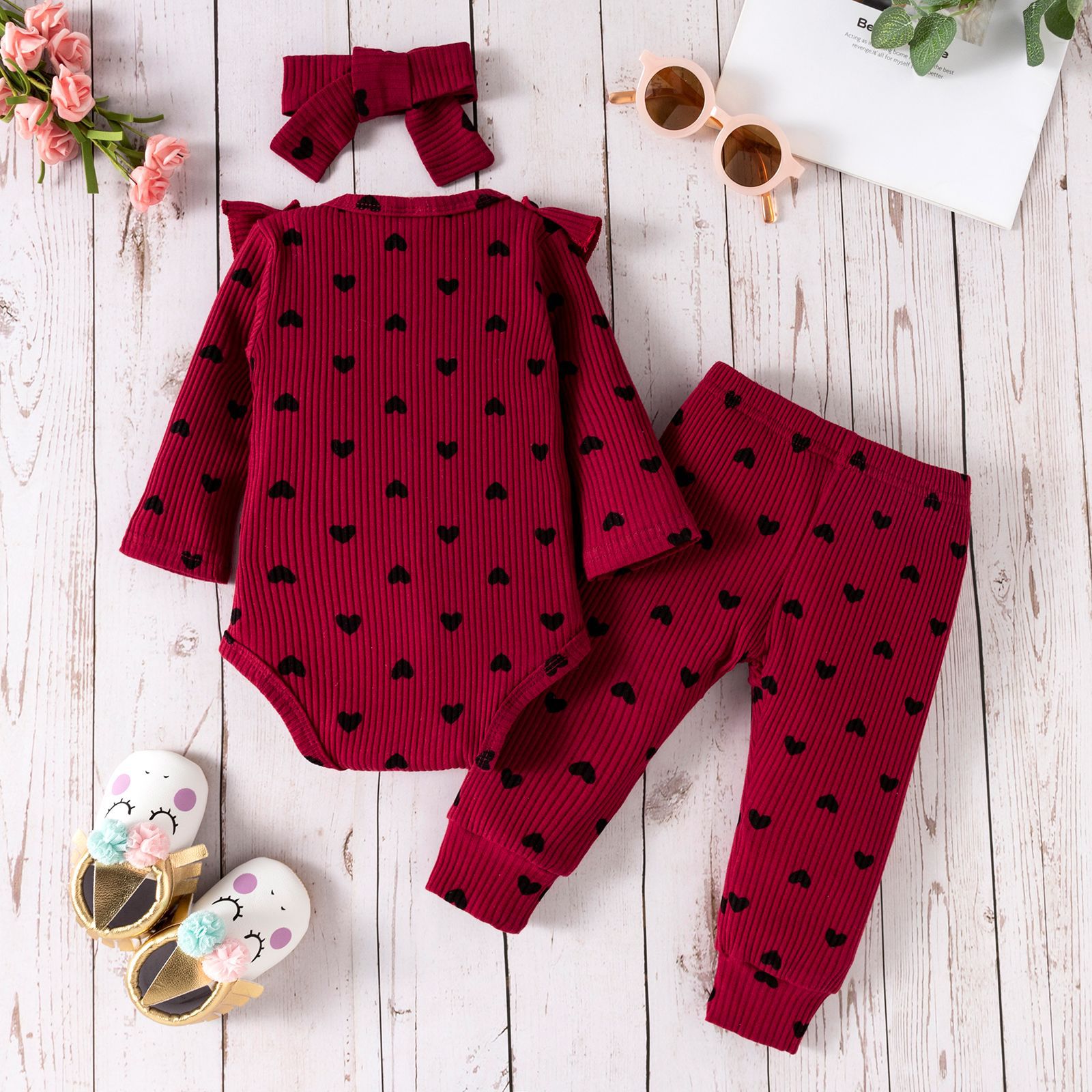 Mode Couleur Unie Fleur Bouton Bébé Vêtements Ensembles display picture 5