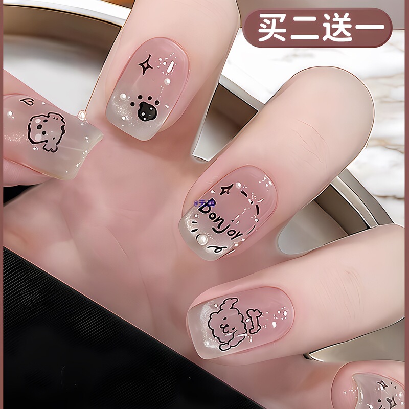 Children's Manicure Wearable Nails for Girls Going to School Party 2025 New Year Style Mid-Length 6 Years Old 9 Whitening Nail Patches