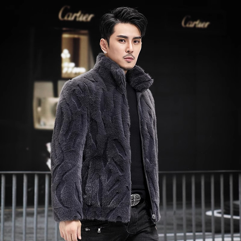 Mink Fur Coat Men Velvet Mink Short Reversible Thickened Warm
