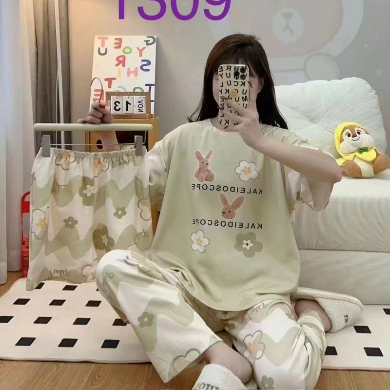 Pijamas de verano transfronterizos pijamas de leche de seda de tres piezas set de dibujos animados comercio exterior ropa para el hogar pantalones de mangas cortas lindos
