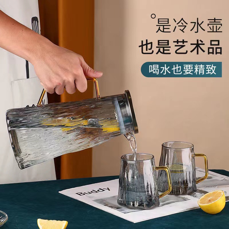 Botella de agua fría de vidrio de alto valor para el hogar de verano sala de estar botella de agua fría de vidrio de gran capacidad juego de tetera de burbujas