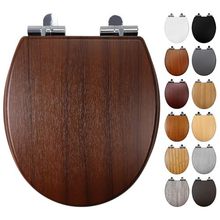 工厂直销17寸密度板木质MDF马桶盖带pvc贴皮胡桃木纹带缓降