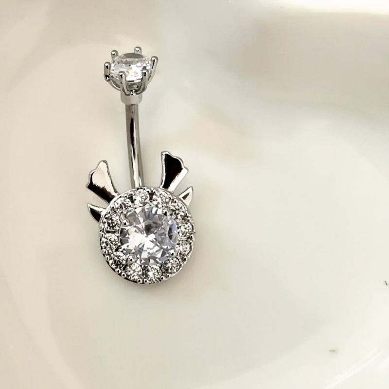 Deer Antler Navel Ring - Stainless Steel CZ Belly Button Jewelry for Women detail image 8