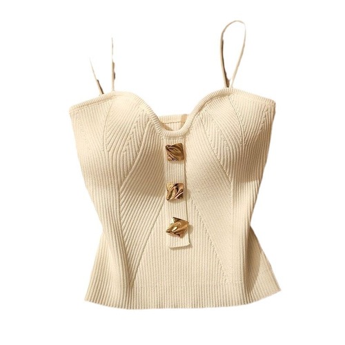  Summer New High-End Chanel-style Knitted Camisole Tank Top Backless Bodysuit for Women to Wear as a Base Layer or Outerwear Sleeveless Beautiful Back Short Top