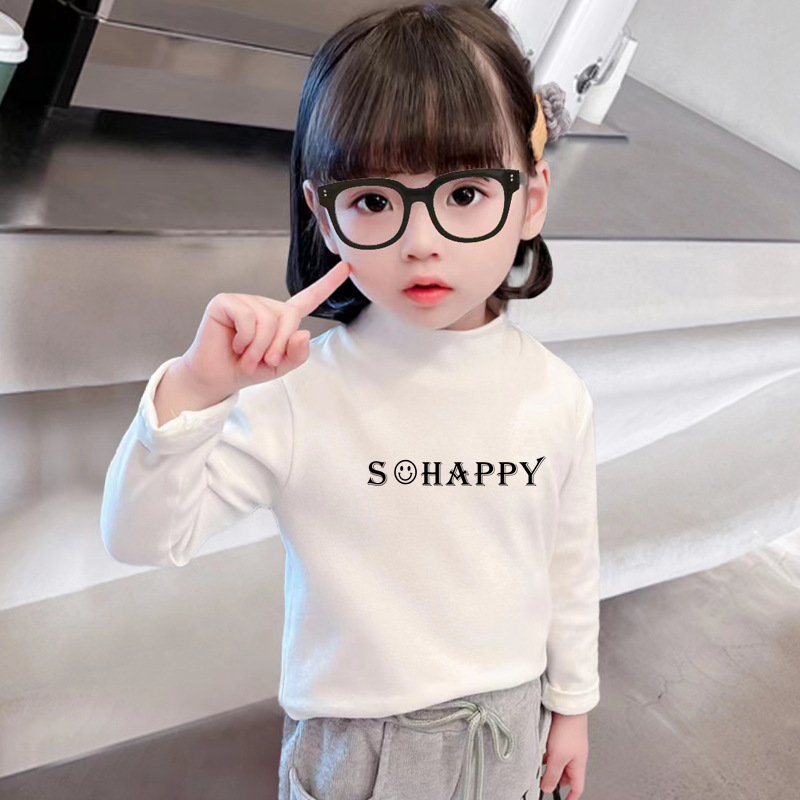 Medio cuello alto terciopelo carta impresa camisa de fondo 2023 Otoño e Invierno Camiseta de manga larga para niños camiseta cálida para niños
