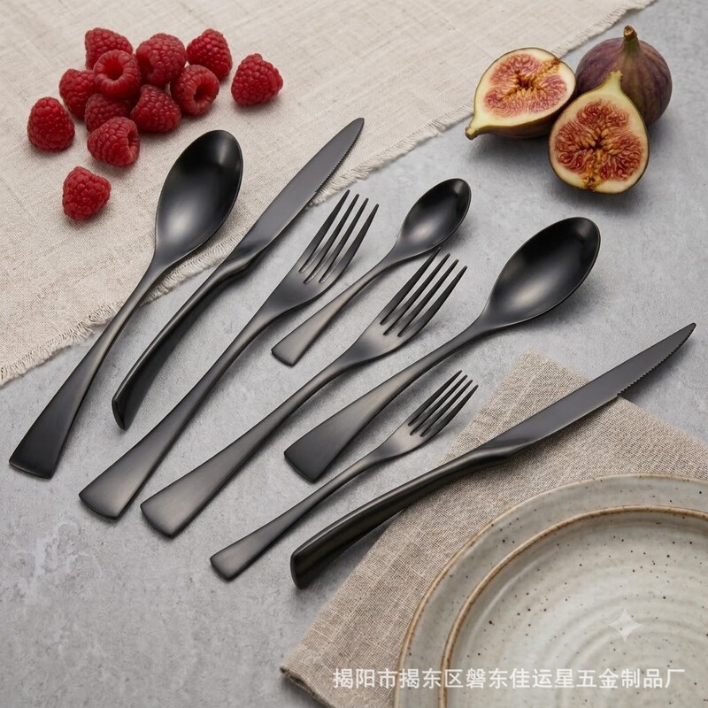 Cross-Border Kaya Stainless Steel Cutlery Set with Mirror Finish Steak Knife, Fork, and Spoon for Hotel and Restaurant Use, Including Dessert Spoon