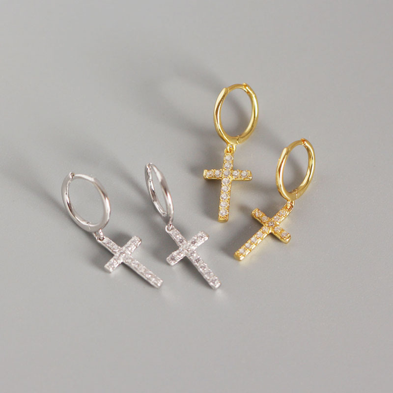 European and American Cross-Border Classic Cross Micro-Encrusted Diamond Earrings for Women, Zircon Earrings, Ins Trendy Style, Versatile for Men European and American Cross-Border Classic Cross Micro-Encrusted Diamond Earrings for Women, Zircon Earrings, Ins Trendy Style, Versatile for Men