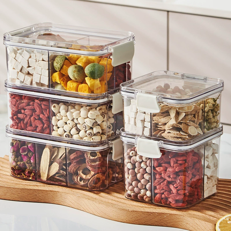 Tea Storage Box, Square Multi-Compartment Container, 680–700 ml, Airtight Stackable