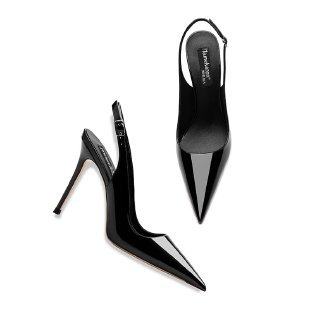 European and American Foreign Trade Pointed High-heeled Patent Leather Shoes with Hollow Trip Strap Sandals Professional Office Dress OL Leather Shoes