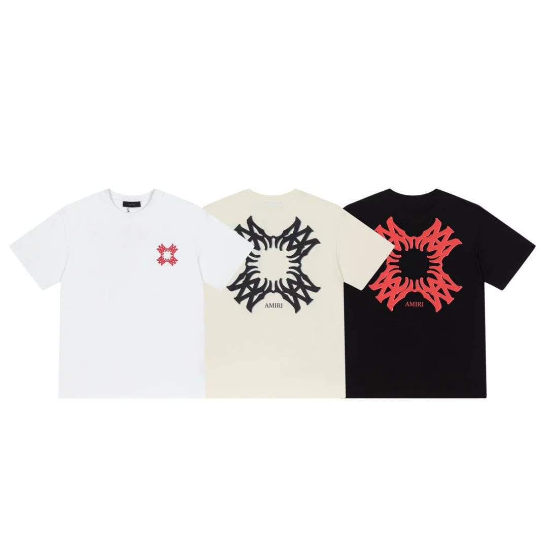 Трансграничная европейская и американская модная брендовая футболка с короткими рукавами и микроэтикеткой Amri с буквенным логотипом и принтом для мужчин и женщин, американская уличная футболка с половиной рукава