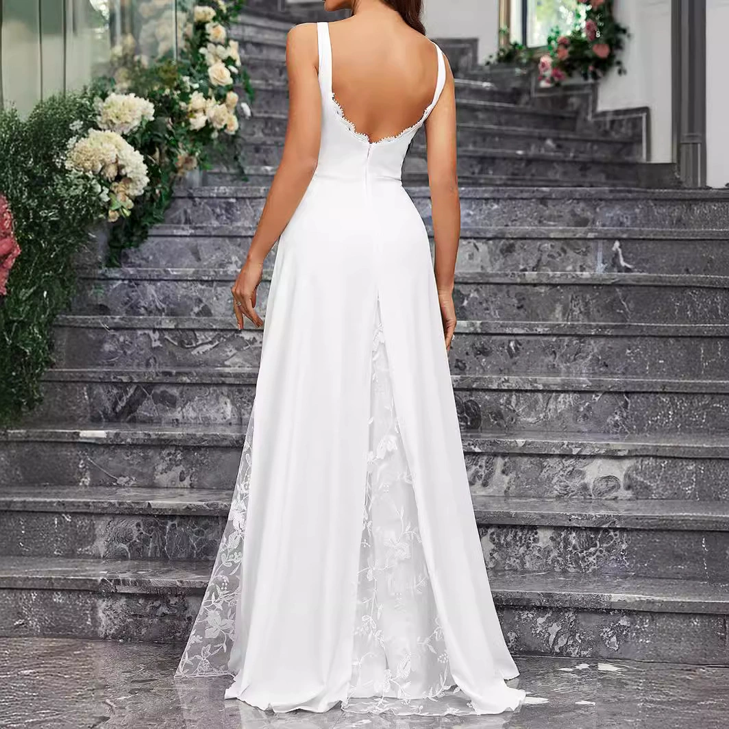 Элегантное летнее белое кружевное платье для подружек невесты - Без рукавов, квадратный вырез горловины, Европейский стиль