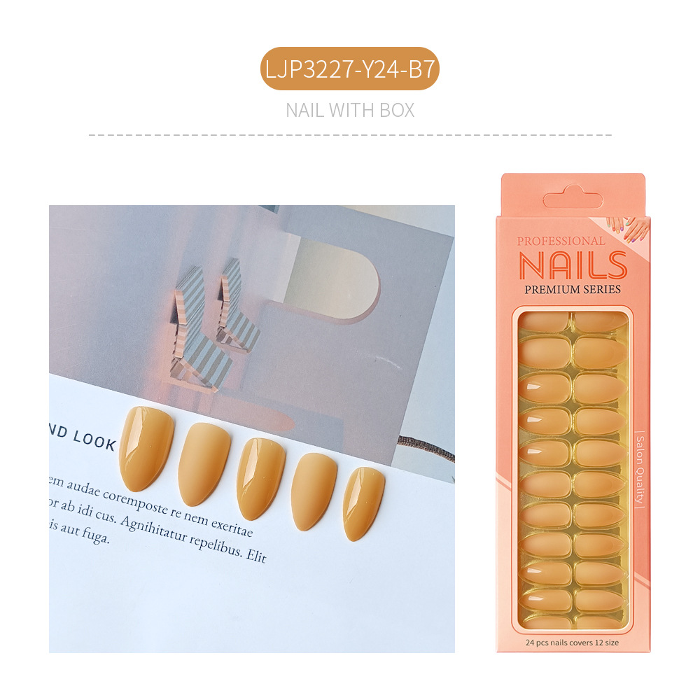 Uñas postizas removibles de color sólido brillante, 24 piezas, puntas de uñas largas en forma de almendra en una caja de papel, uñas de longitud media para decoración de uñas.