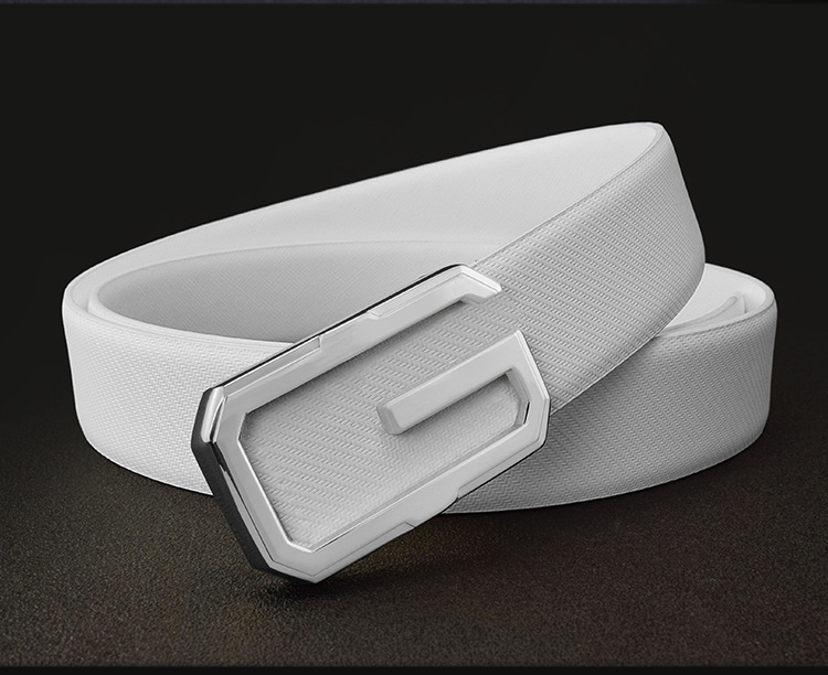 Men's Belt Korean Style White Smooth Buckle Versatile Leather Belt_voghion.com