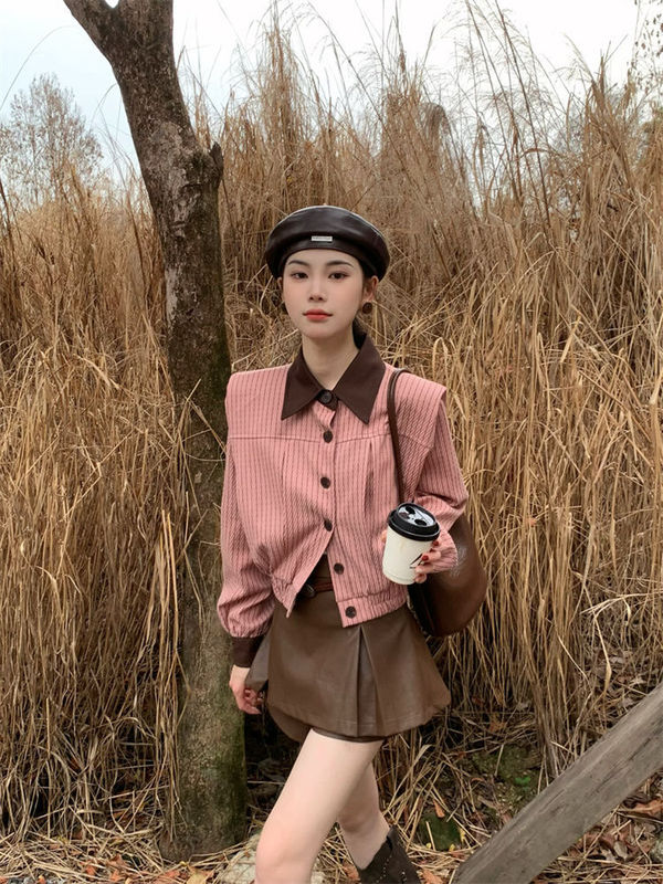 法式减龄时尚套装女秋装茶系小个子上衣今年流行小香风裙子两件套|undefined