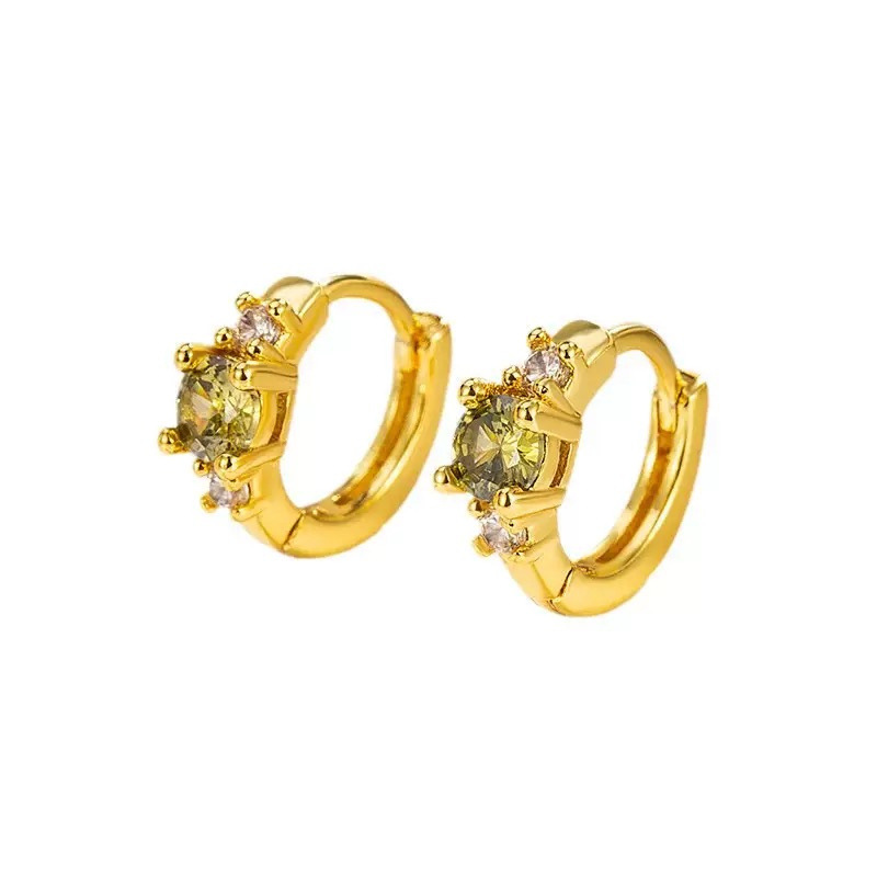 Boucles d'oreilles puces d'oreilles miniatures ultra-brillantes en zircon vert olive, style chinois moderne, polyvalentes pour les déplacements, boucles d'oreilles simples._voghion.com